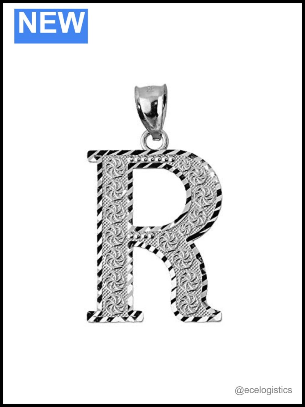 .925 Sterling Silver Initial Letter R Charm Pendant